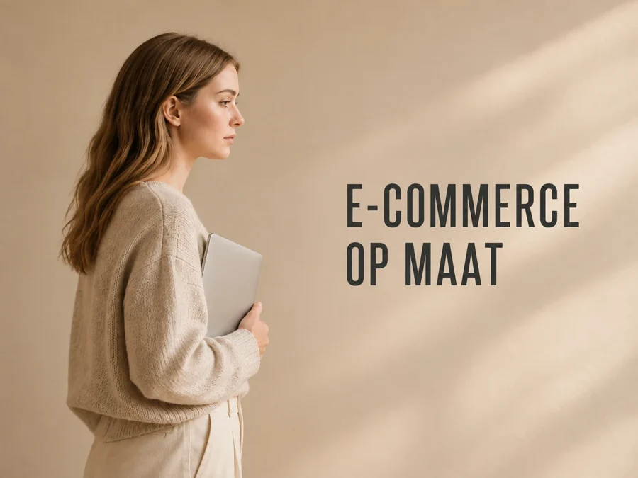 E-commerce op maat, met iemand die een laptop onder de arm draagt